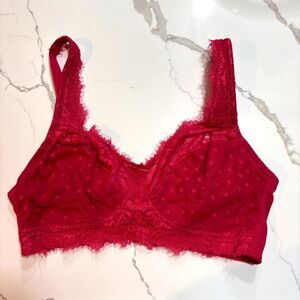 Curve Muse Women’s Wireless Red Lace Lined Bra 36DDD 36F Adjustable Strap